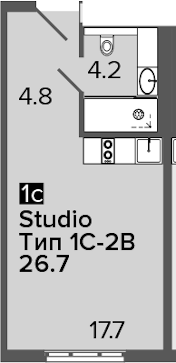 Квартира студия 26.7 м², 15/16 эт., Апарт-отель «ARTSTUDIO M103»
